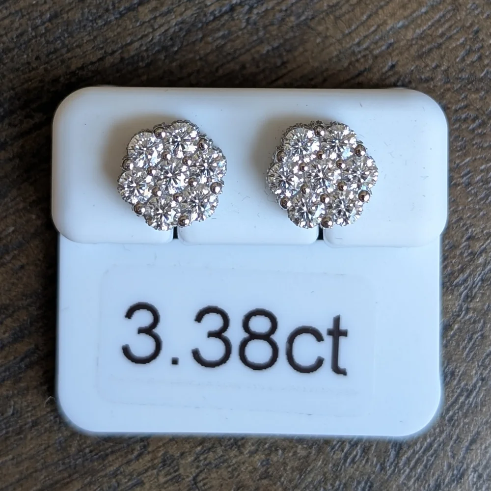 3ct Moissanite Flower Earrings In Sterling Silver 925 NWOT - Picture 8 of 11